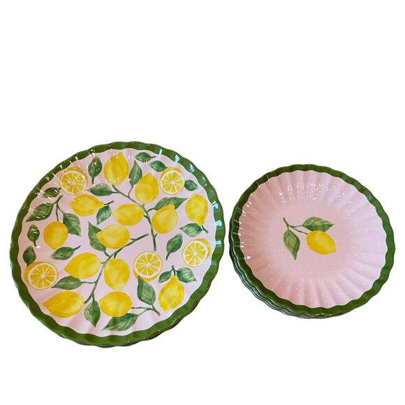 C&C California Macroom Lemon Melamine Salad & Dinner Plate Set of 8 Pink NEW - Picture 15 of 16